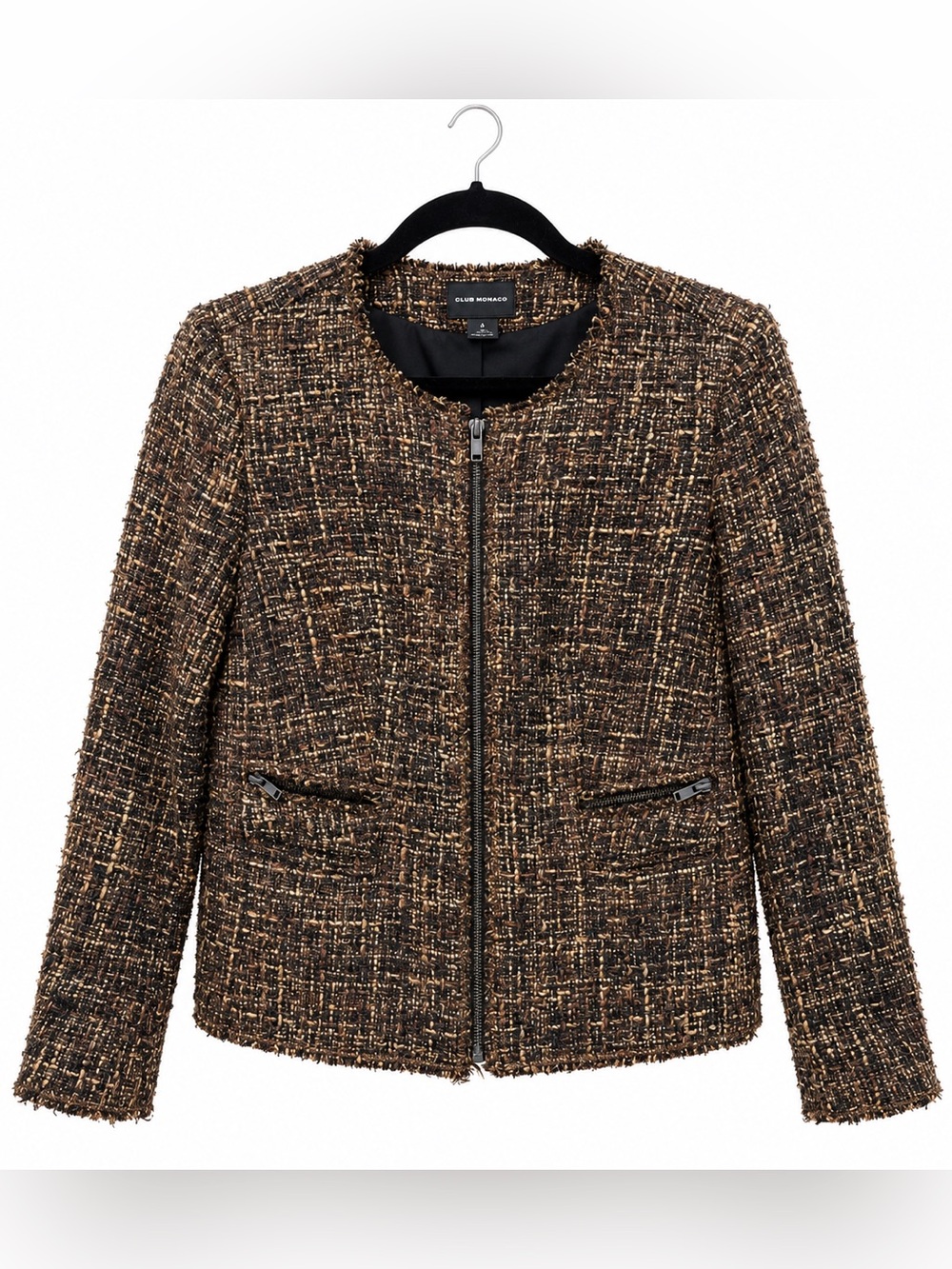 Club Monaco Mora Bronze Tweed Zip Front Jacket Blazer Size 6